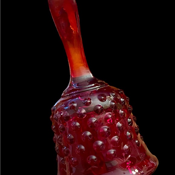 Fenton red hobnail glass hand bell Amberina ornamental decorative art glass MINT - Picture 2 of 3